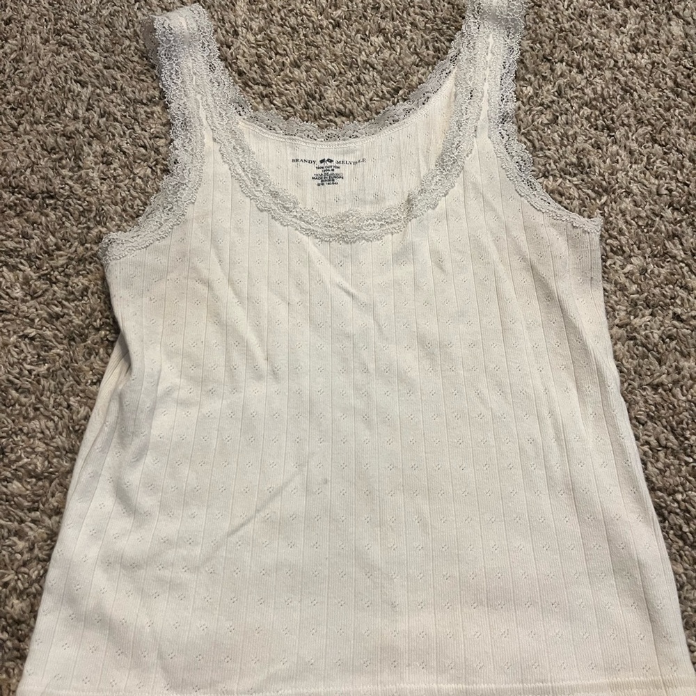 Brandy Melville White Ribbed Fitted Tank Top